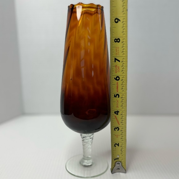 Vintage Empoli Italian Art Glass Optic Vase Amber Clear Twisted Pedestal 10" - Picture 6 of 6